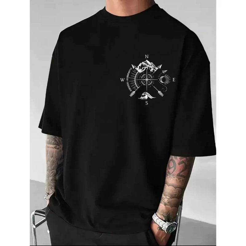 Camiseta Oversized Casual Bússola Montanha
