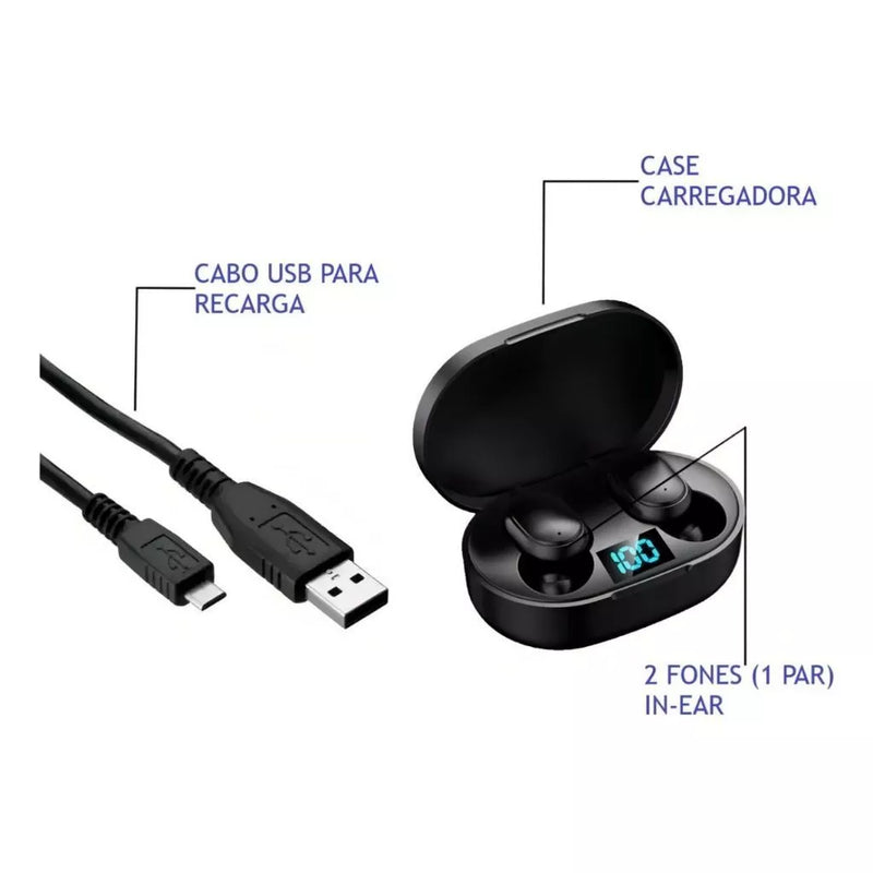 Fones de Ouvido TWS E6S Bluetooth 5.2